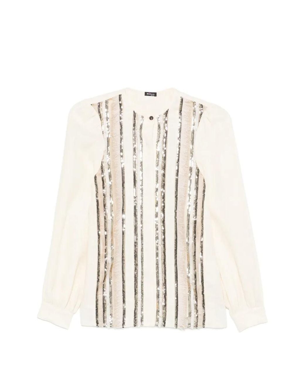 Kiton White Sequin Striped Top