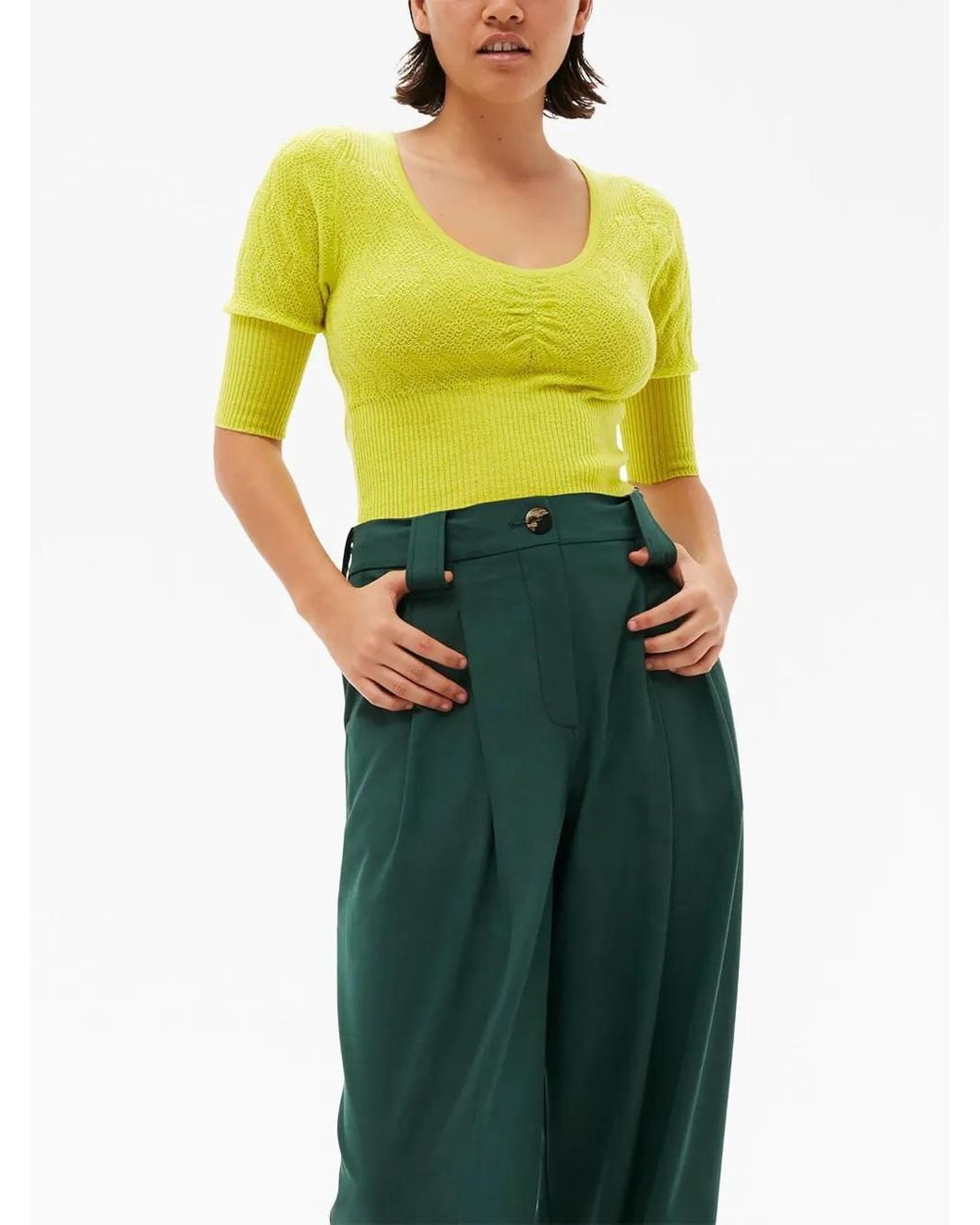 Ganni Green Pleat-Detail Trousers