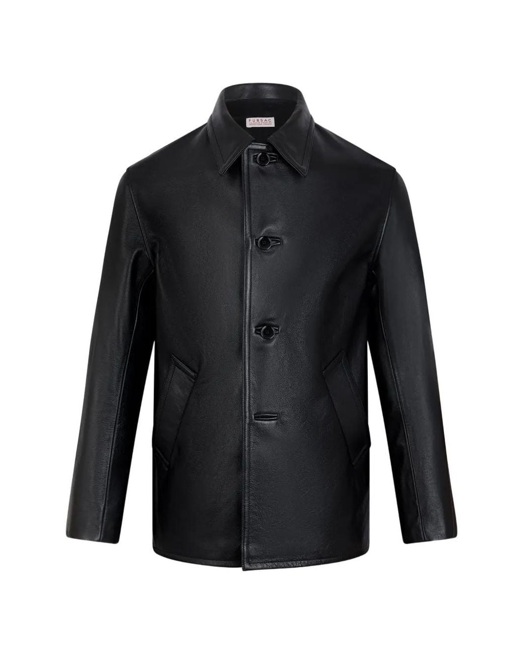 Fursac Black Button-Front Leather Jacket for men