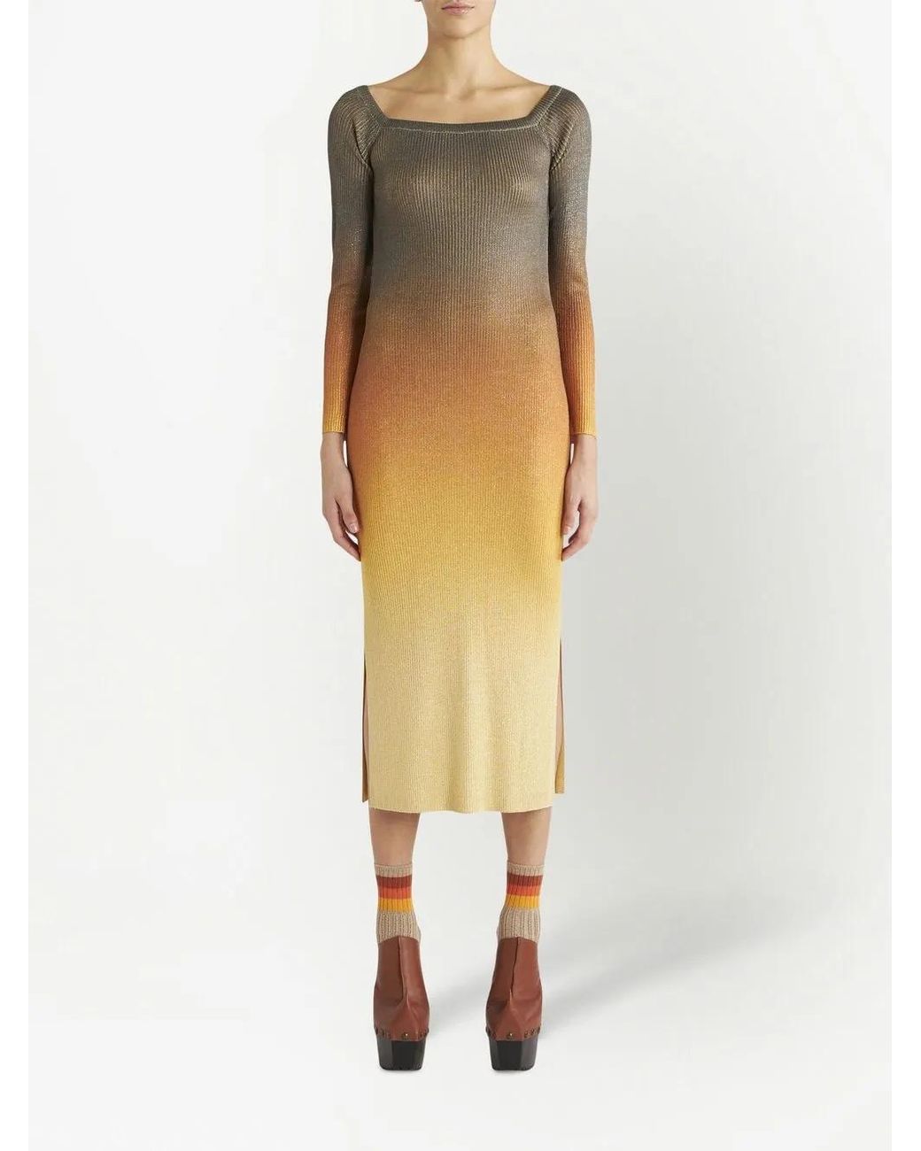 Etro Yellow Gradient-Effect Ribbed-Knit Dress