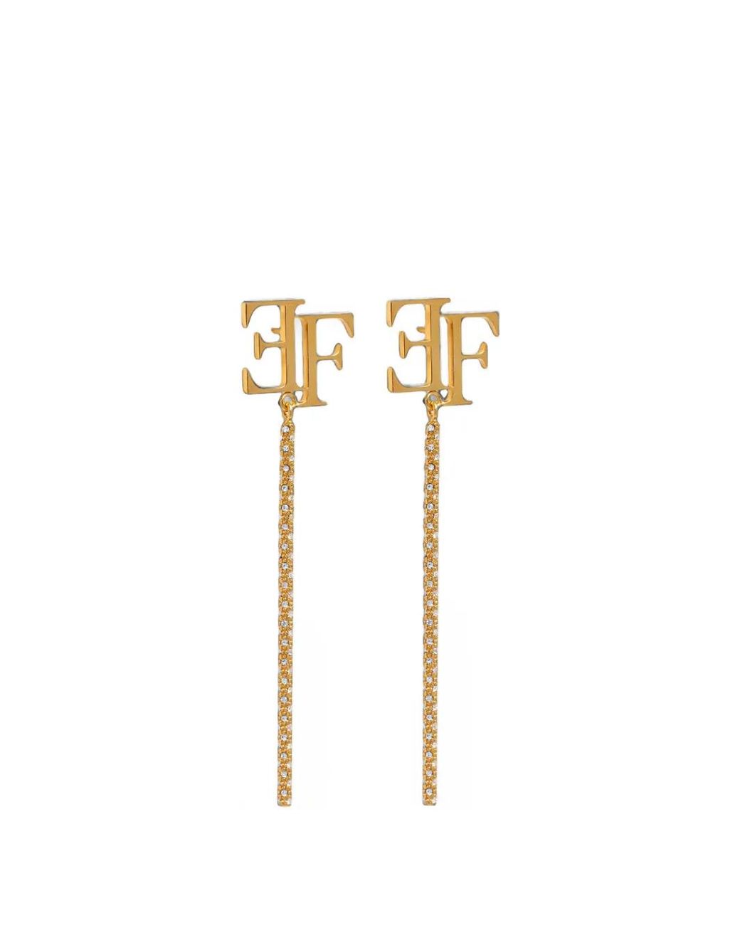 Elisabetta Franchi Metallic Crystal-Embellished Logo-Plaque Earrings