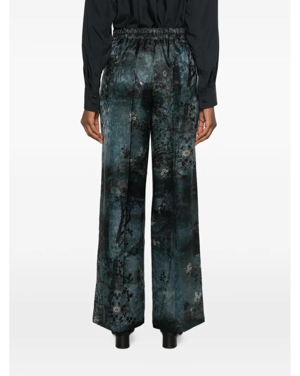 Pierre Louis Mascia Green Abstract-Print Wide-Leg Trousers
