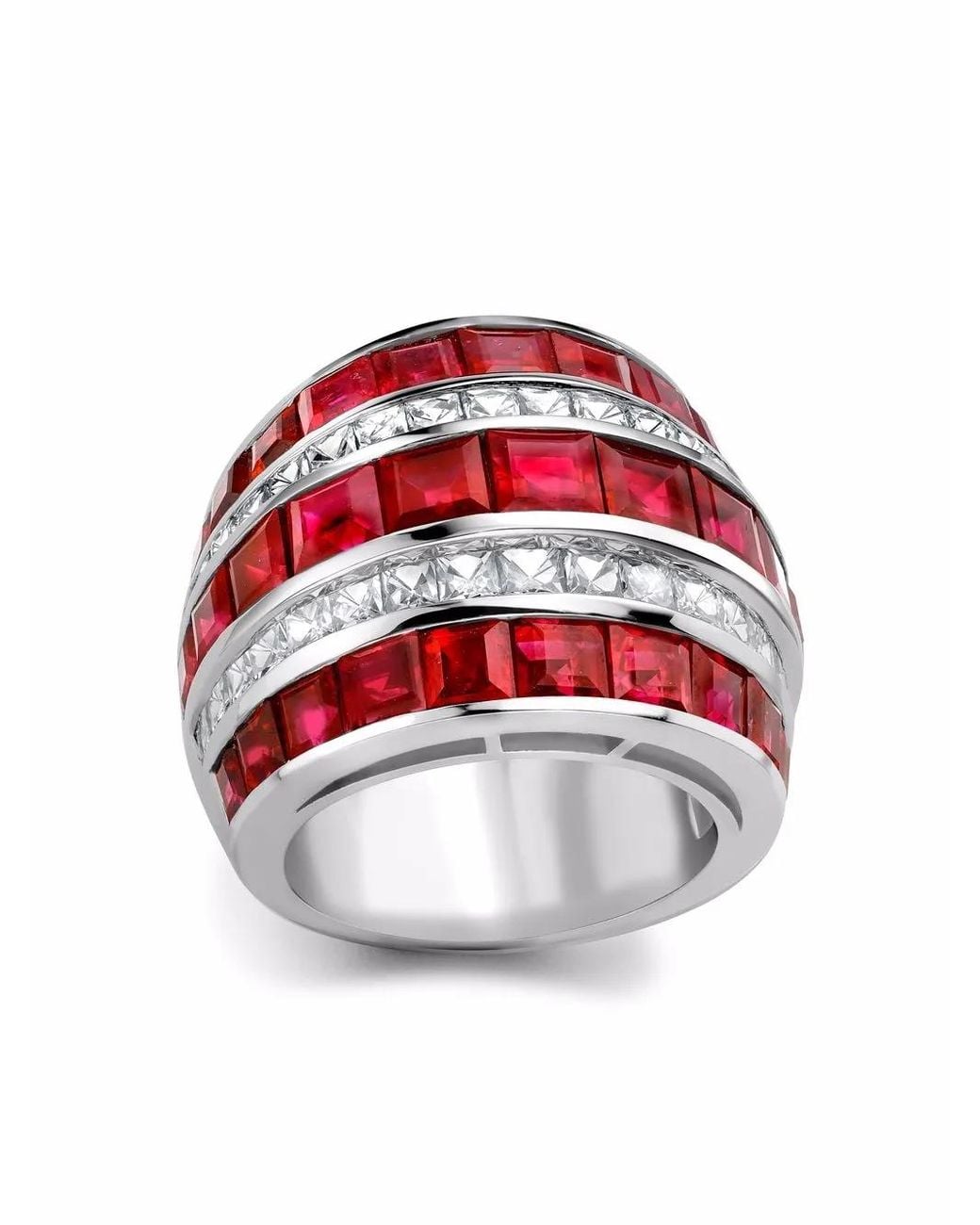 Pragnell Red Platinum Large Manhattan Diamond And Ruby Ring