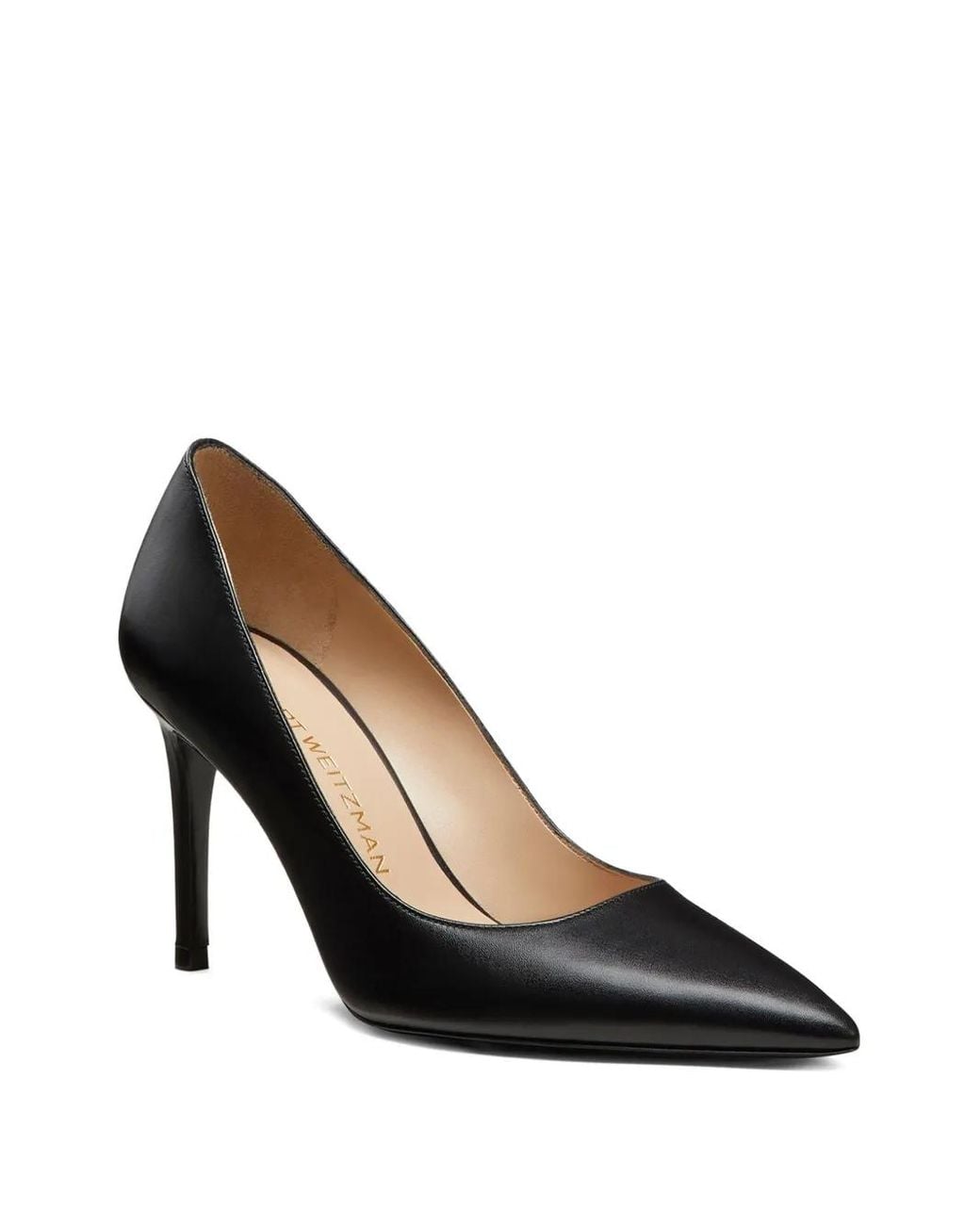 Stuart Weitzman Black Pointed-Toe Leather Pumps