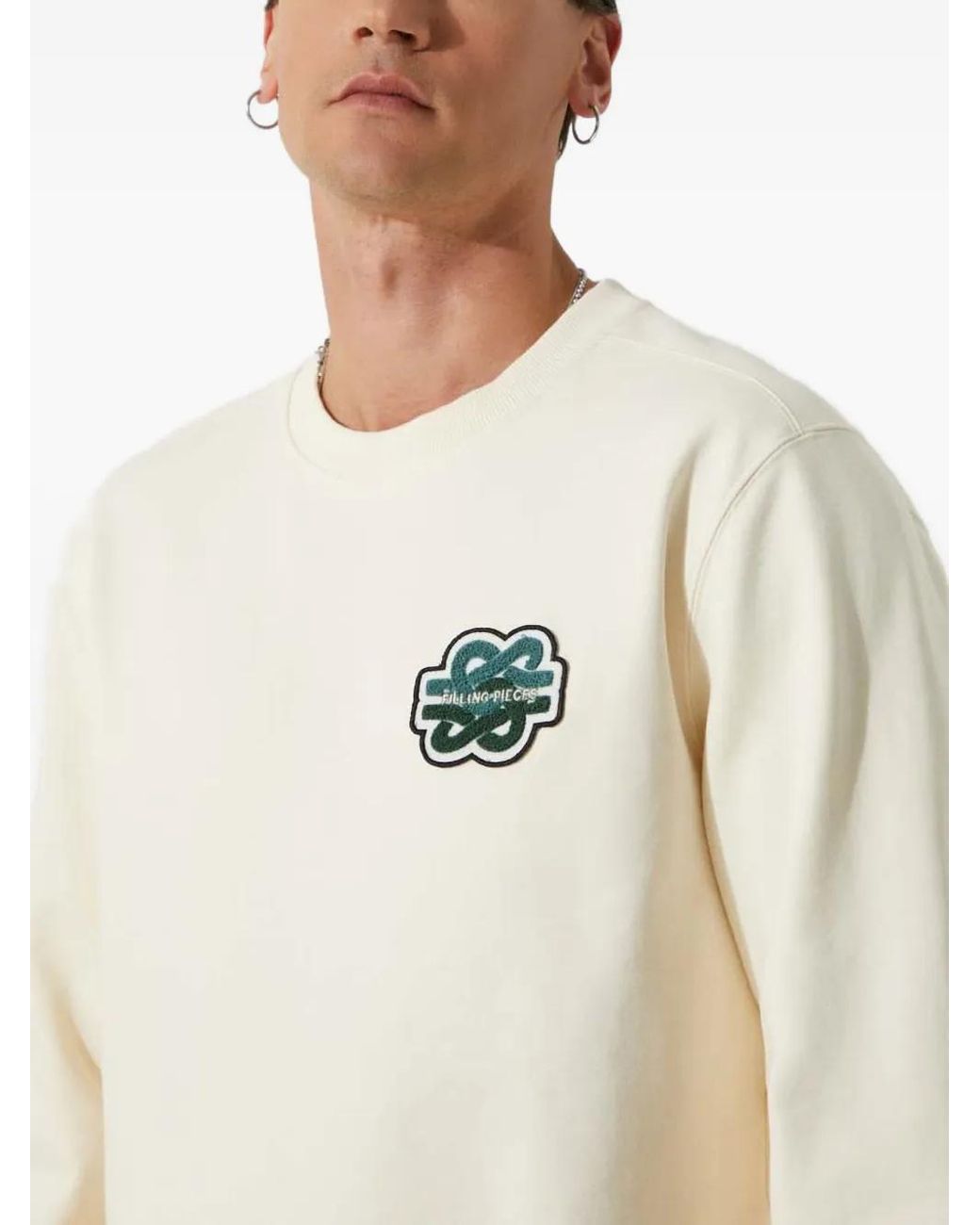 Filling Pieces White Embroidered-Patch Crew-Neck Sweatshirt for men