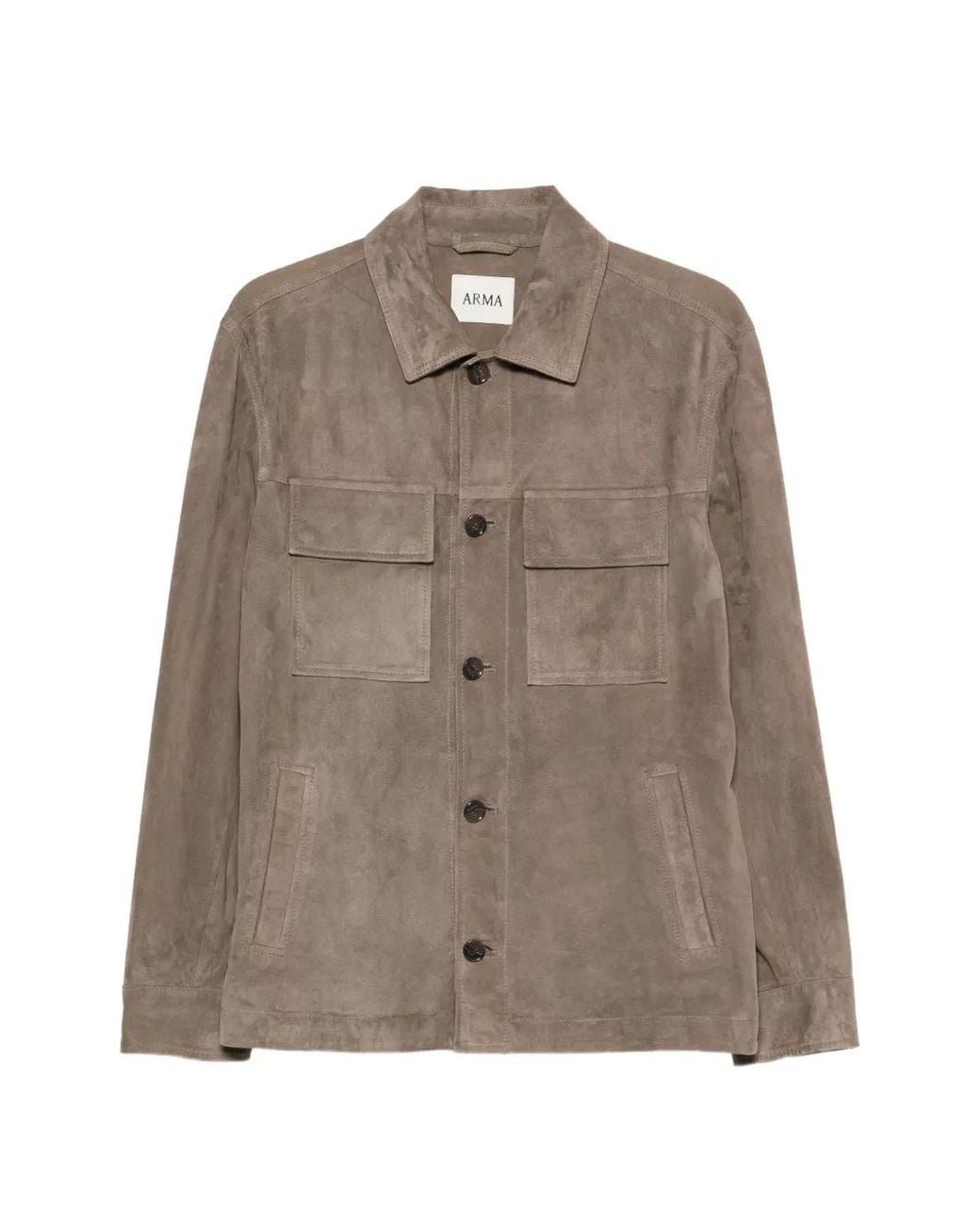 Arma Brown Suede Flap-Pocket Shirt Jacket for men