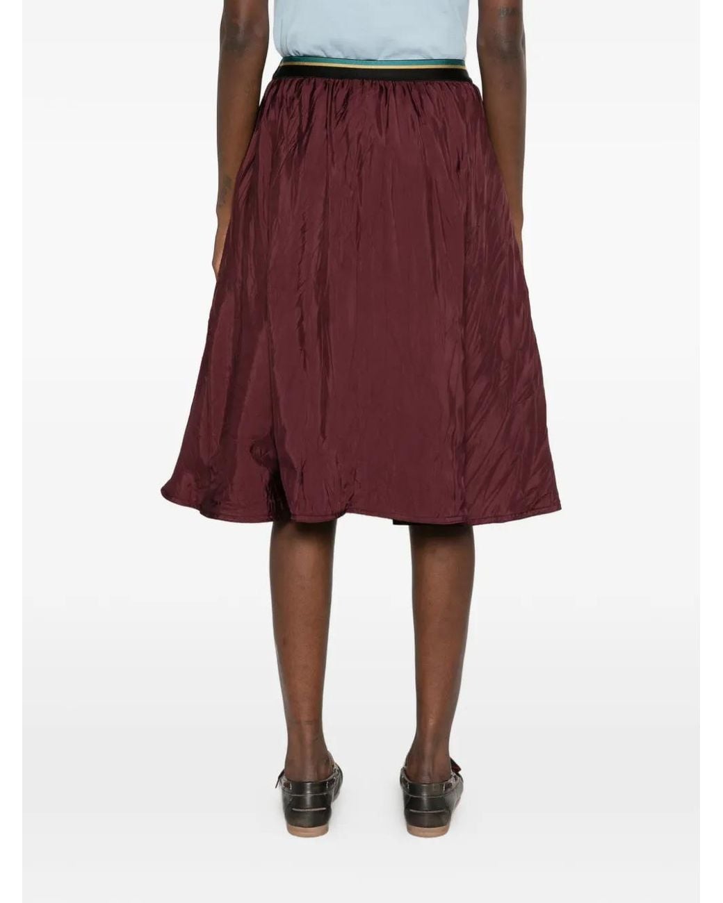 Plan C Purple Crinkled-Finish Elasticated-Waistband Midi Skirt