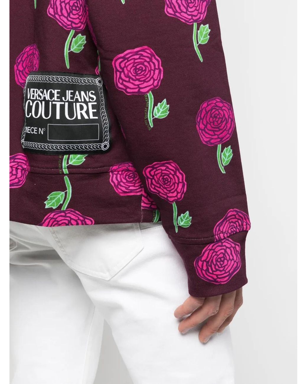 Versace Jeans Couture Purple Rose-Print Cotton Hoodie for men