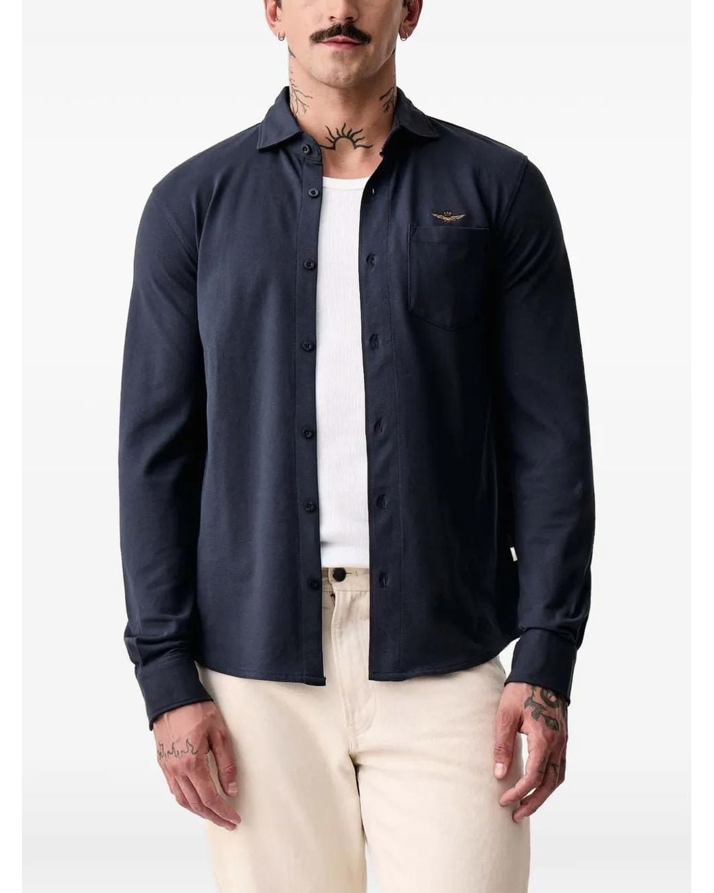 Aeronautica Militare Blue Chest-Pocket Shirt for men