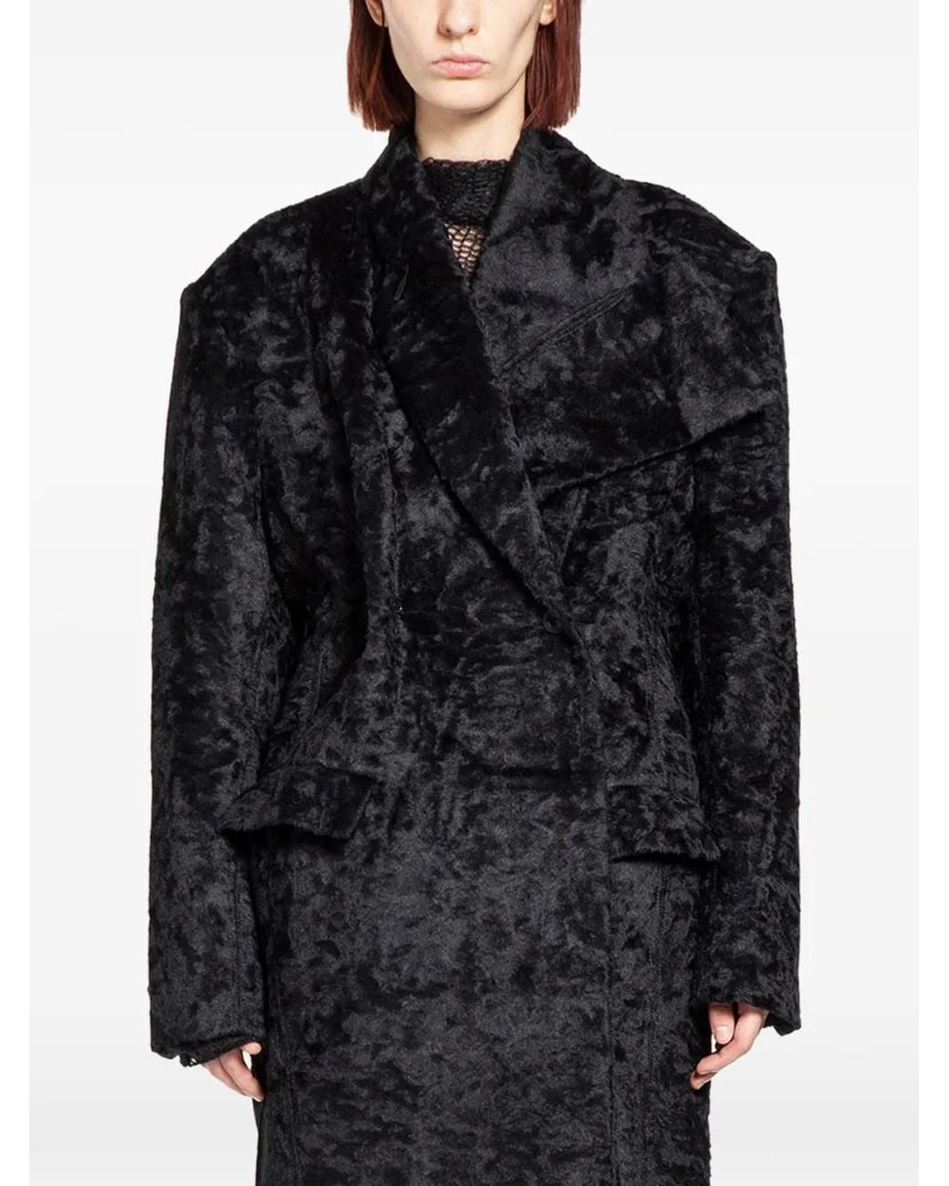 Yehuafan Black Asymmetric-Lapel Coat