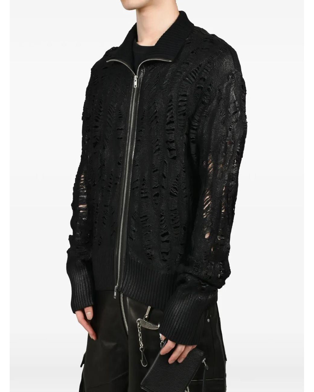 FILTH Black Distressed Zip-Up Cardigan for men