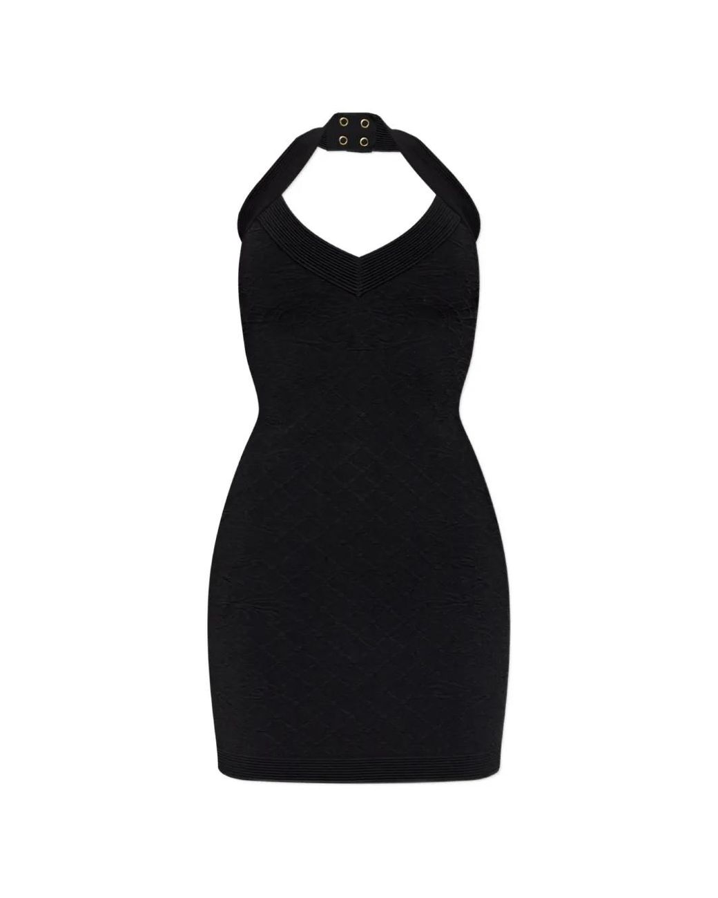 Balmain Black Jacquard Halterneck Mini Dress