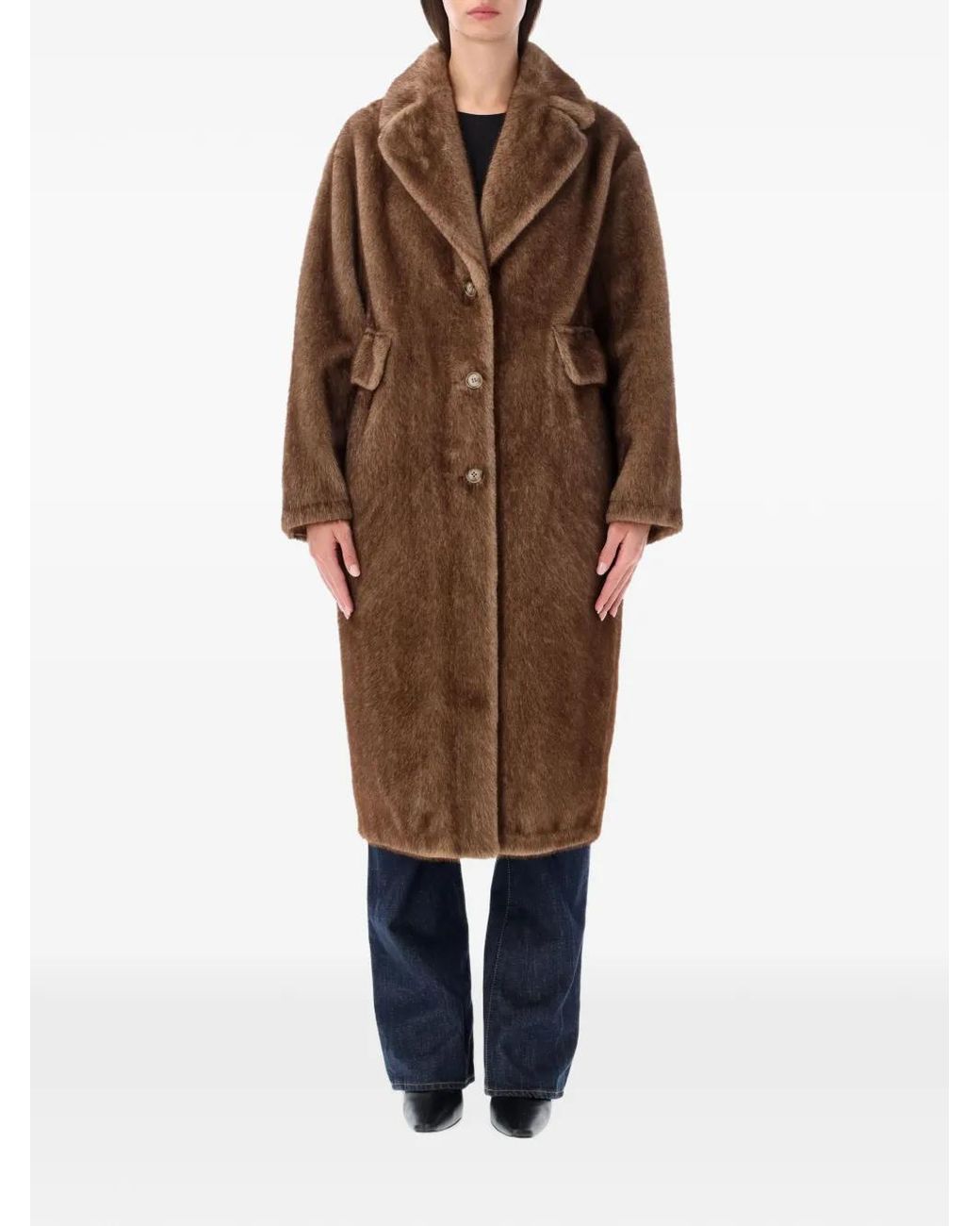 S.W.O.R.D Brown Single-Breasted Faux-Fur Coat