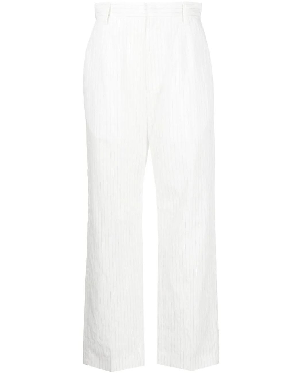 MM6 by Maison Margiela White Pinstripe Cropped Trousers