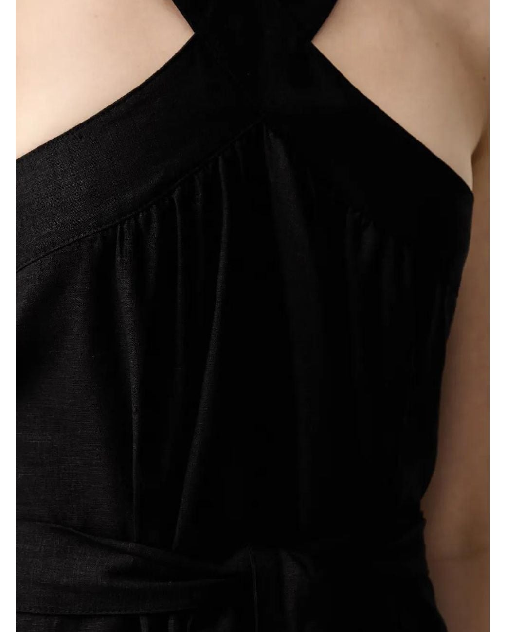 ViCOLO Black Crossover-Strap Belted Midi Dress
