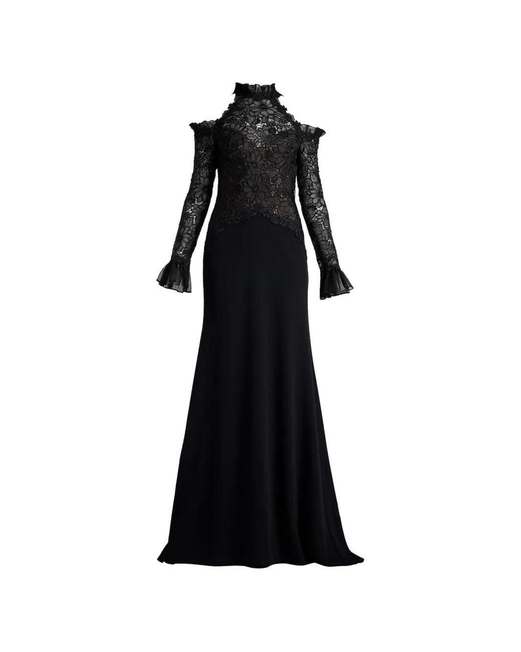 Tadashi Shoji Black Lace-Overlay Cold-Shoulder Gown