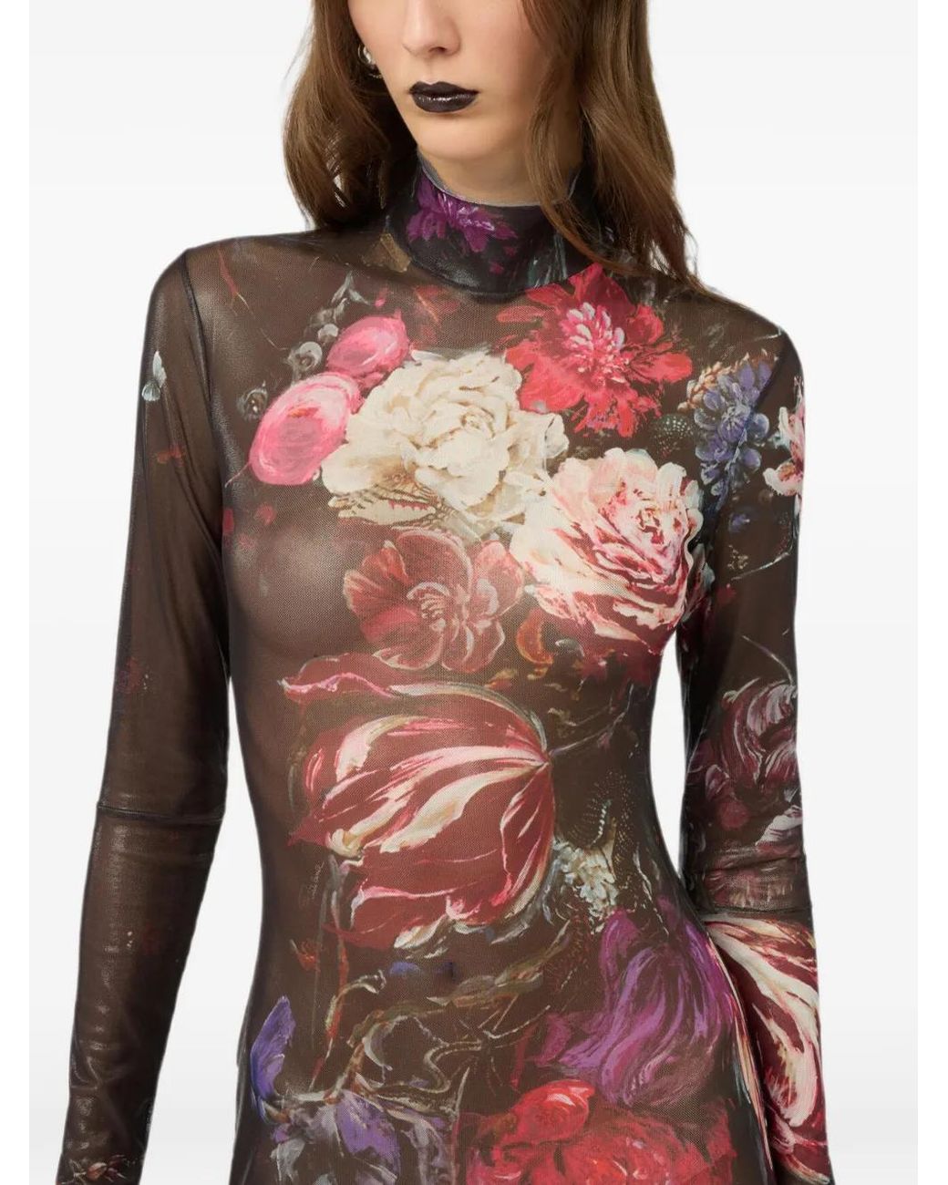Roberto Cavalli Black Floral-Print High-Neck Maxi Dress