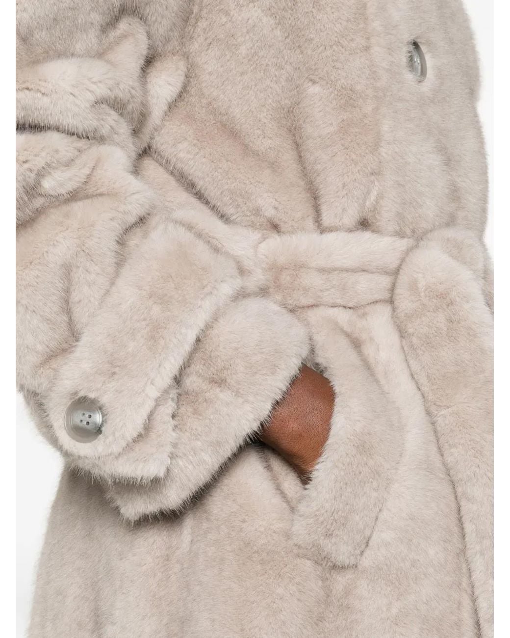 DUCIE Natural Thalia Double-Breasted Faux Fur Coat