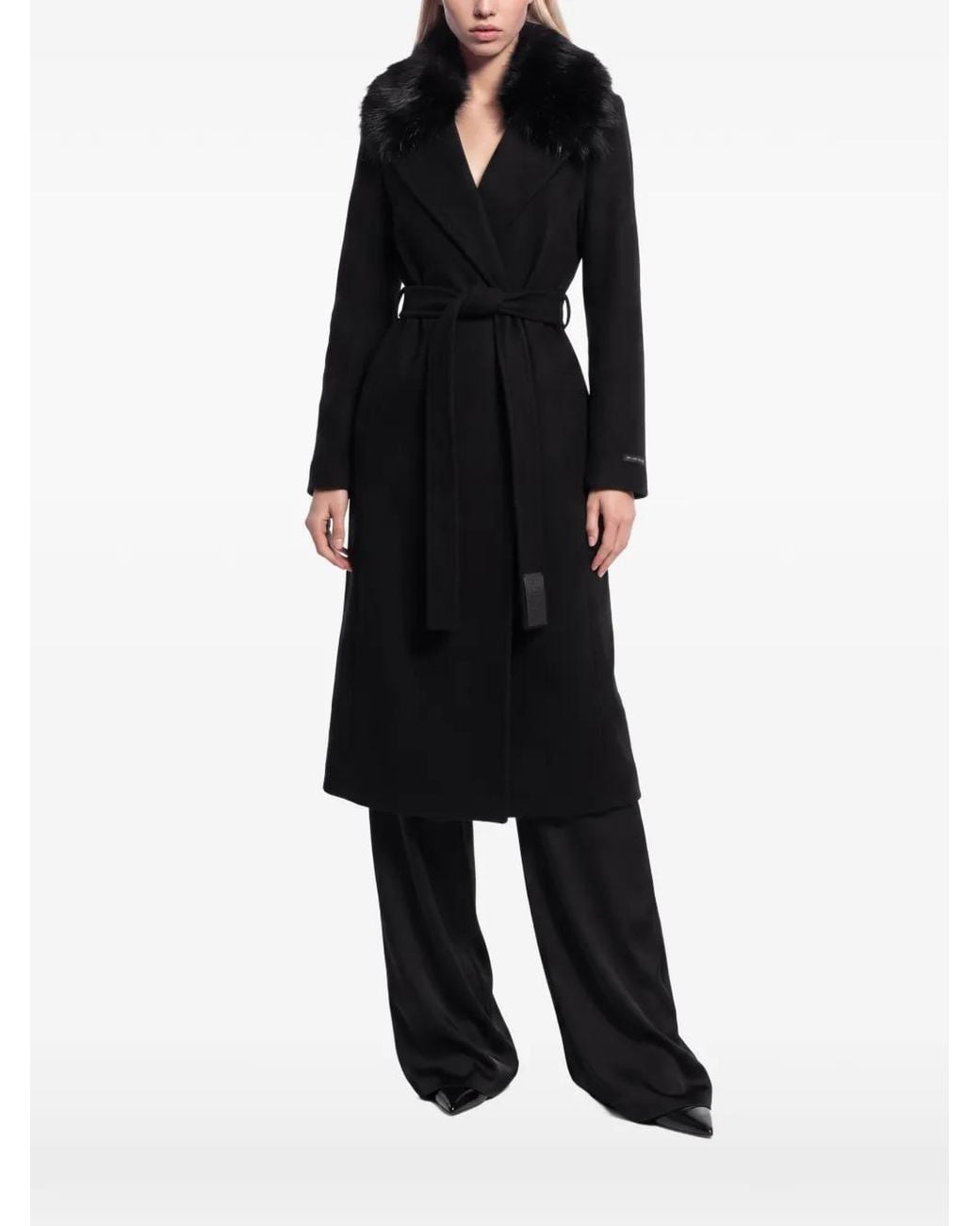 Rudsak Black Mel Faux-Fur-Collar Wool Trench Coat