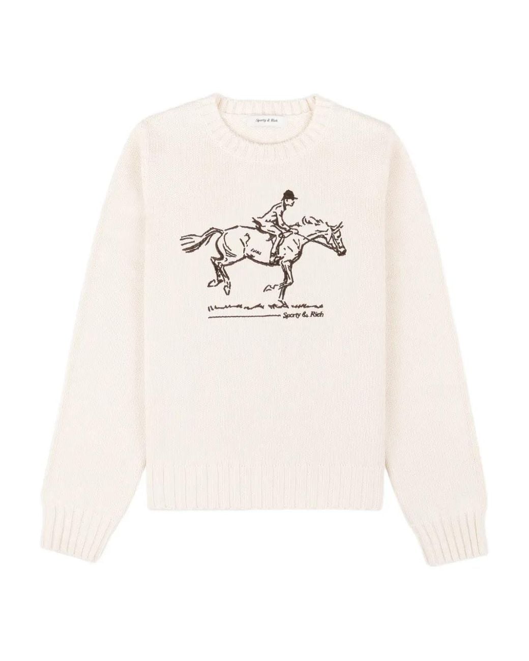 Sporty & Rich White Horse-Embroidered Sweater