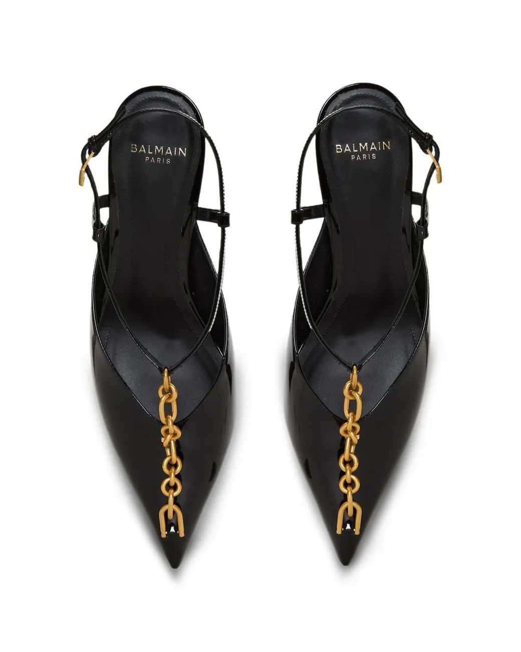 Balmain White Sync Chain Kitten Slingbacks