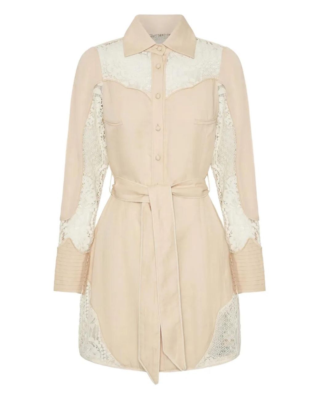 Ixiah Natural Lace-Embroidered Mini Dress