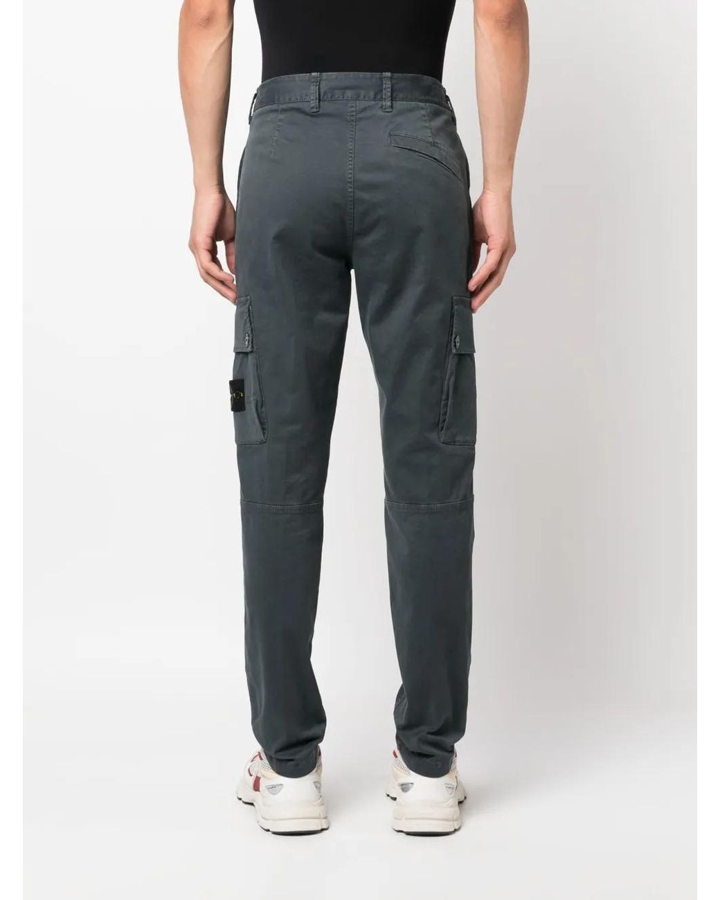 Stone Island Blue Cargo Trousers In Stretch Broken Twill Cotton for men