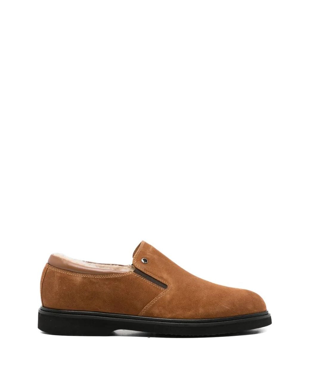 JOHN HARRISON Brown Shearling-Lined Suede Loafers for men