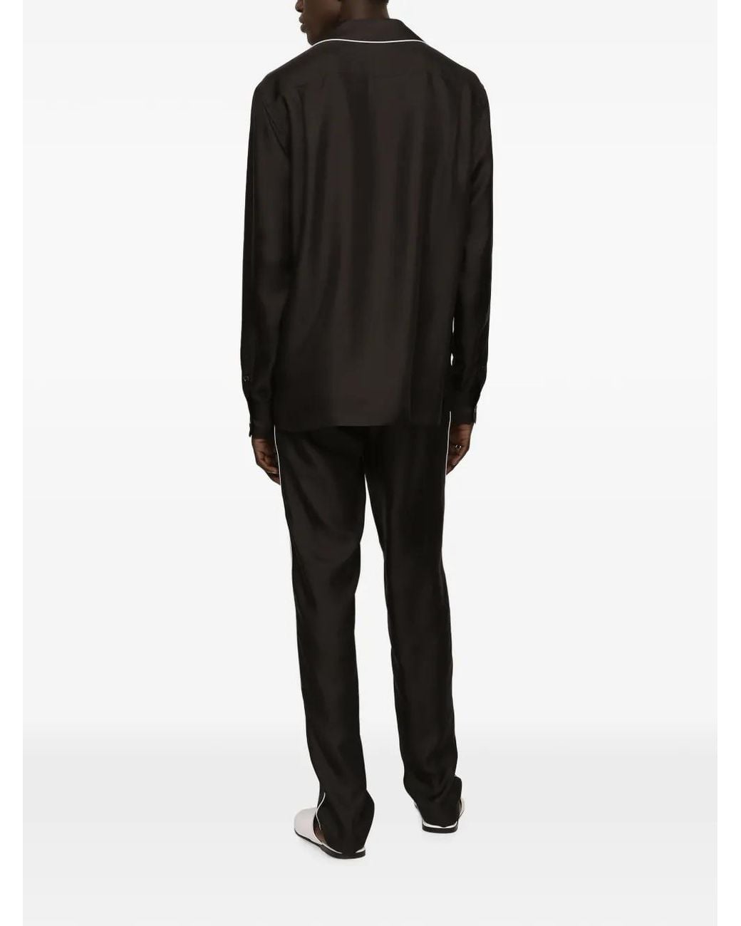 Dolce & Gabbana Black Logo-Embroidered Silk Shirt for men