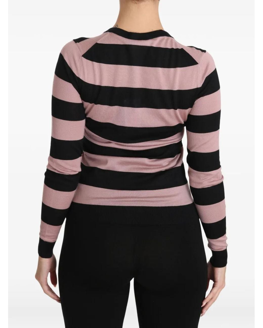 Dolce & Gabbana Black Striped Floral-Embroidered Cardigan