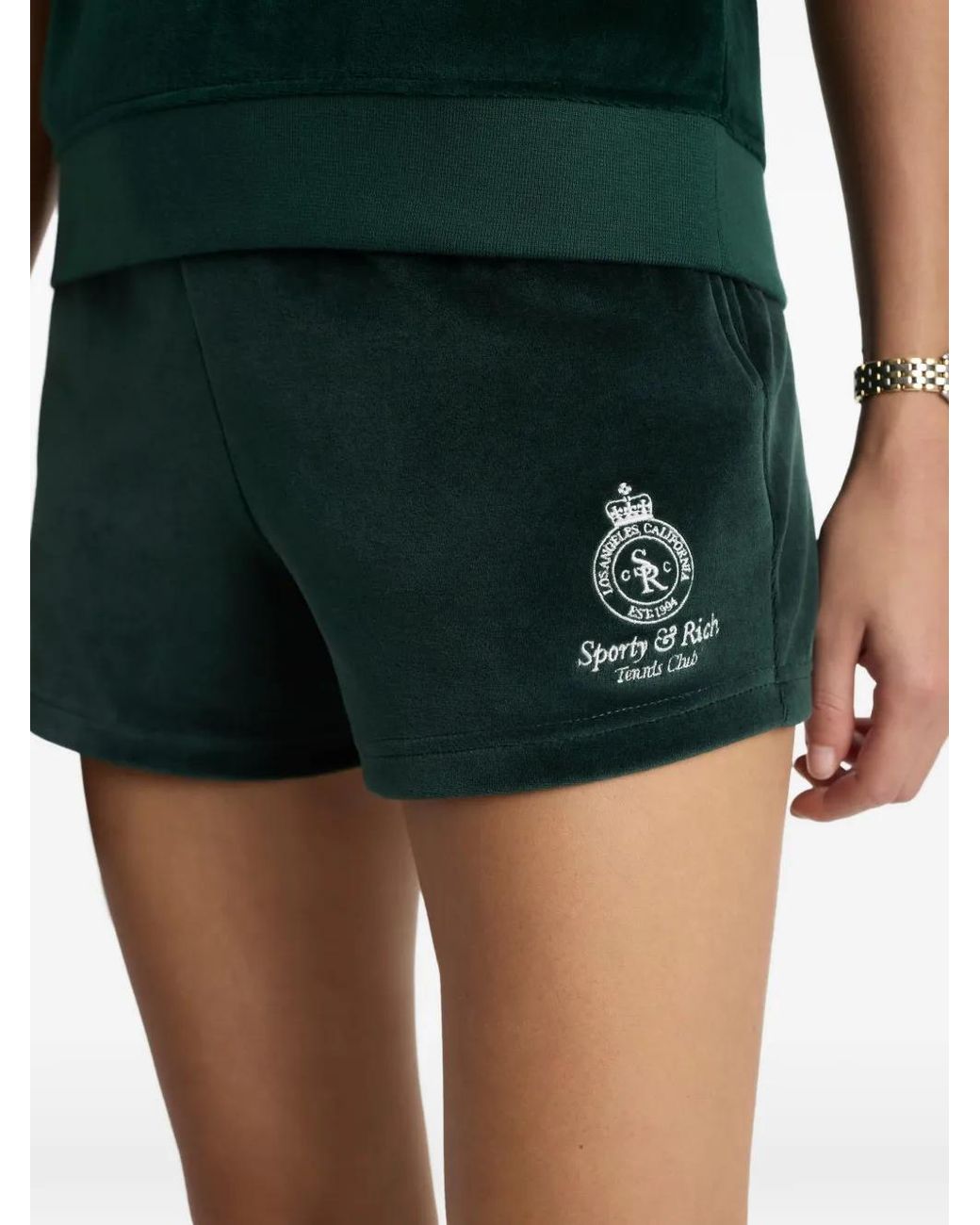 Sporty & Rich Green Logo-Embroidery Shorts