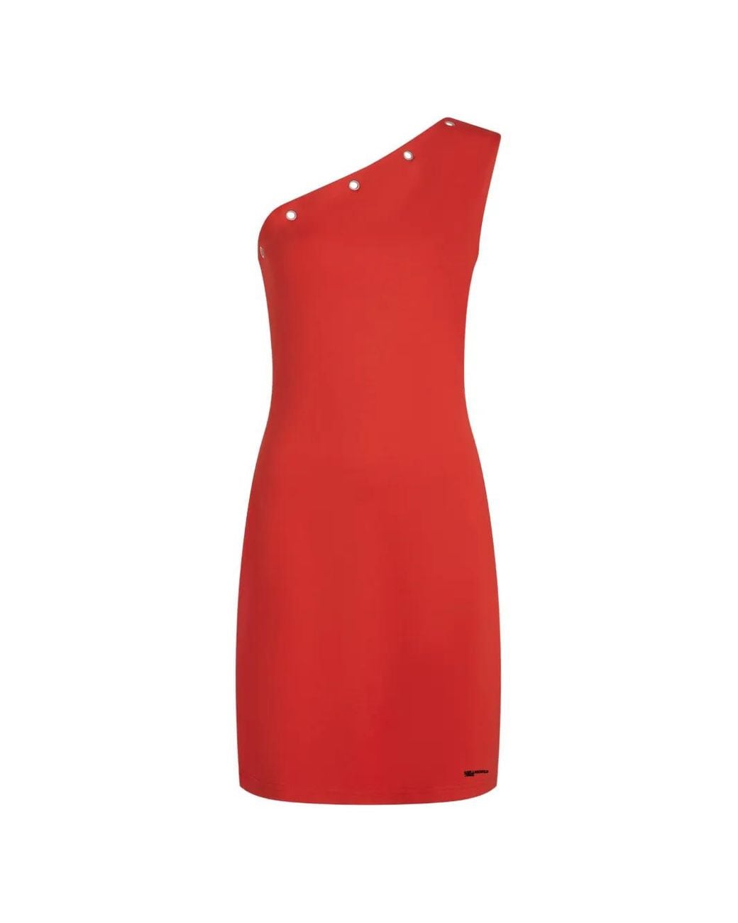 Karl Lagerfeld Red One-Shoulder Fitted Dress
