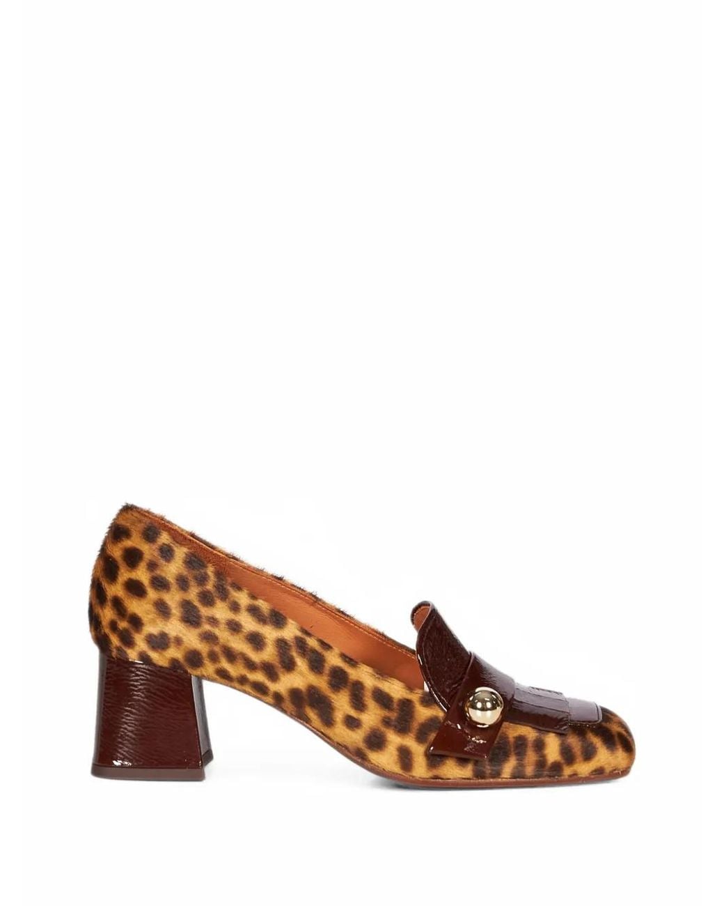 Chie Mihara Brown Volteo Leopard-Print Patent-Leather Pumps