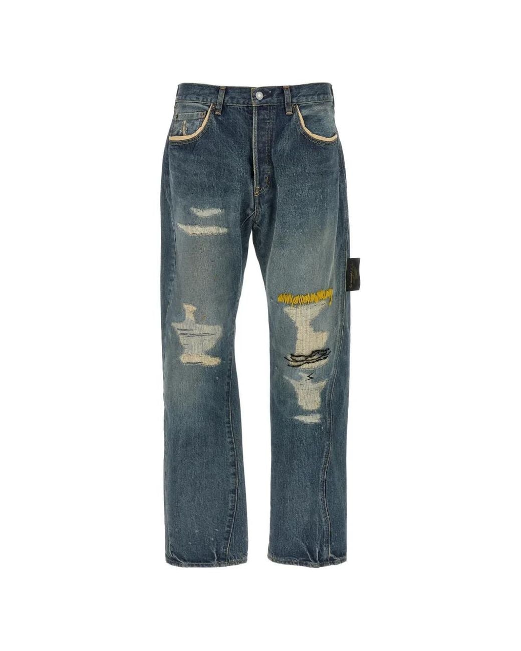 Undercover Blue Embroidered Distressed Jeans for men