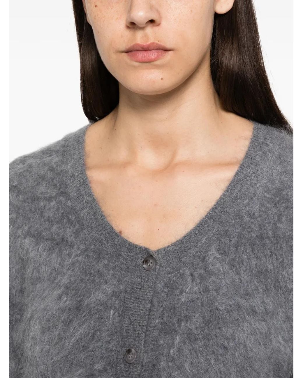 Seventy Gray Brushed-Knit V-Neck Cardigan