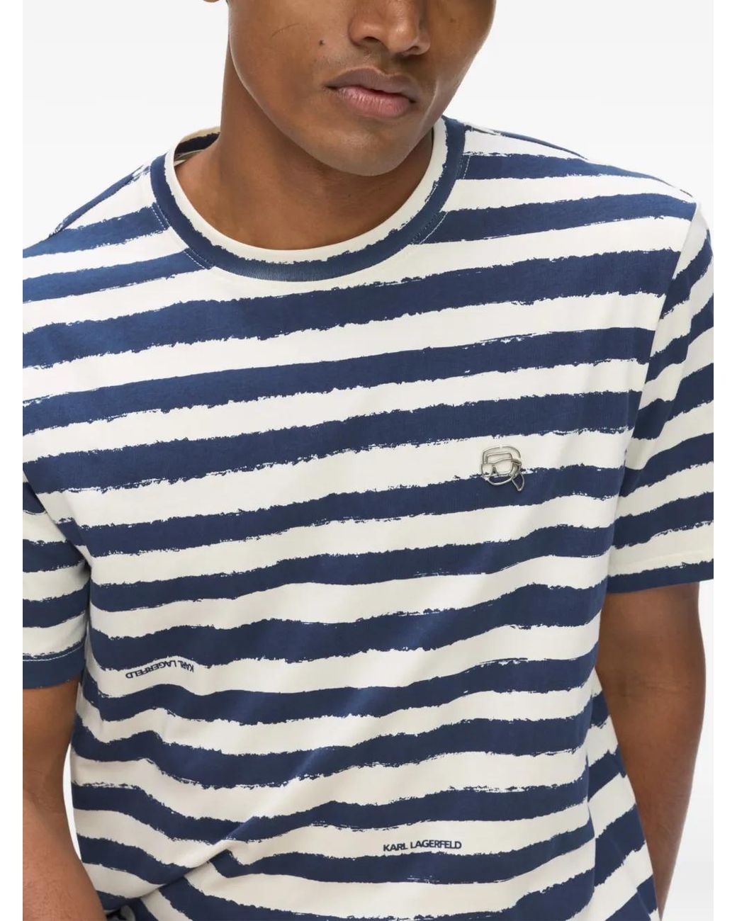 Karl Lagerfeld Blue Striped All-Over Print T-Shirt for men