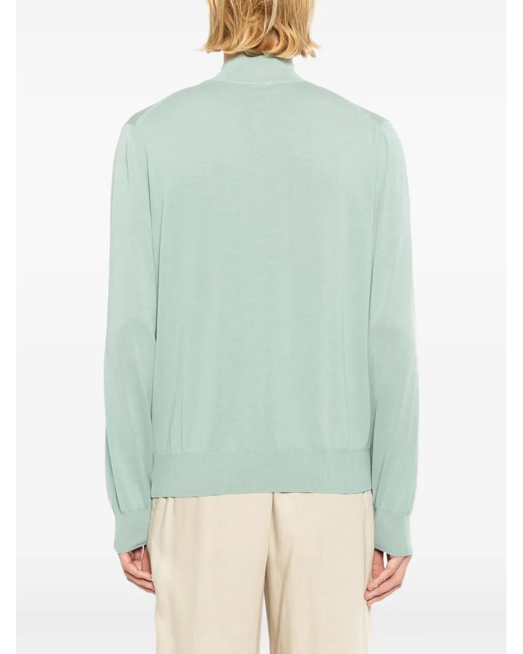 Canali Green Stand-Collar Zip-Up Sweater for men