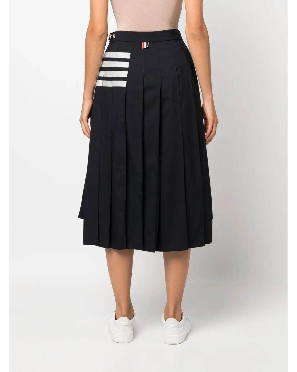 Thom Browne Blue Wool Pleated Midi Skirt