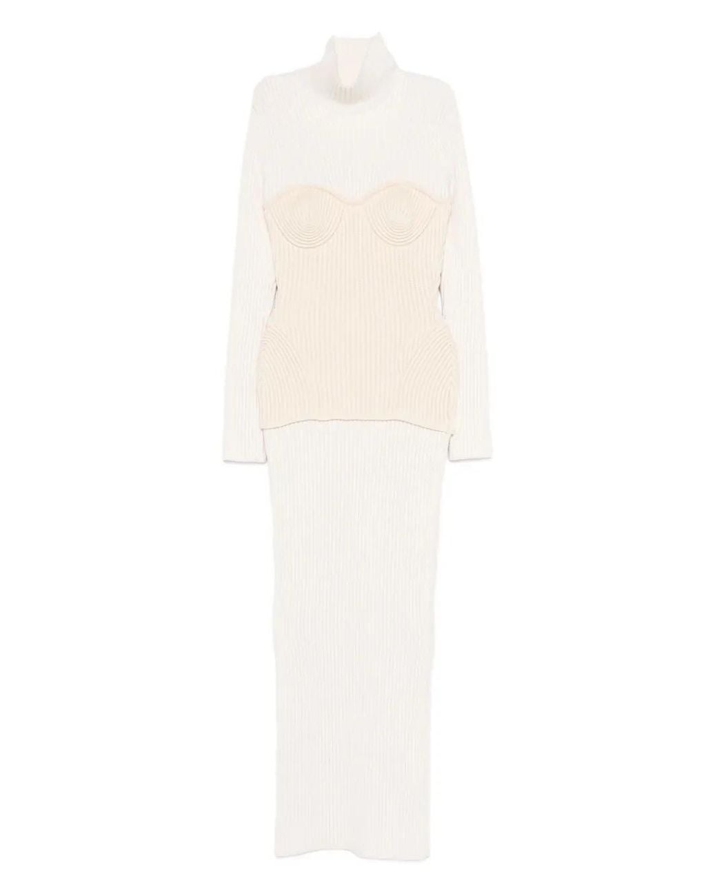 Jean Paul Gaultier White Ankle-Length Off- Ribbed Knit Dress