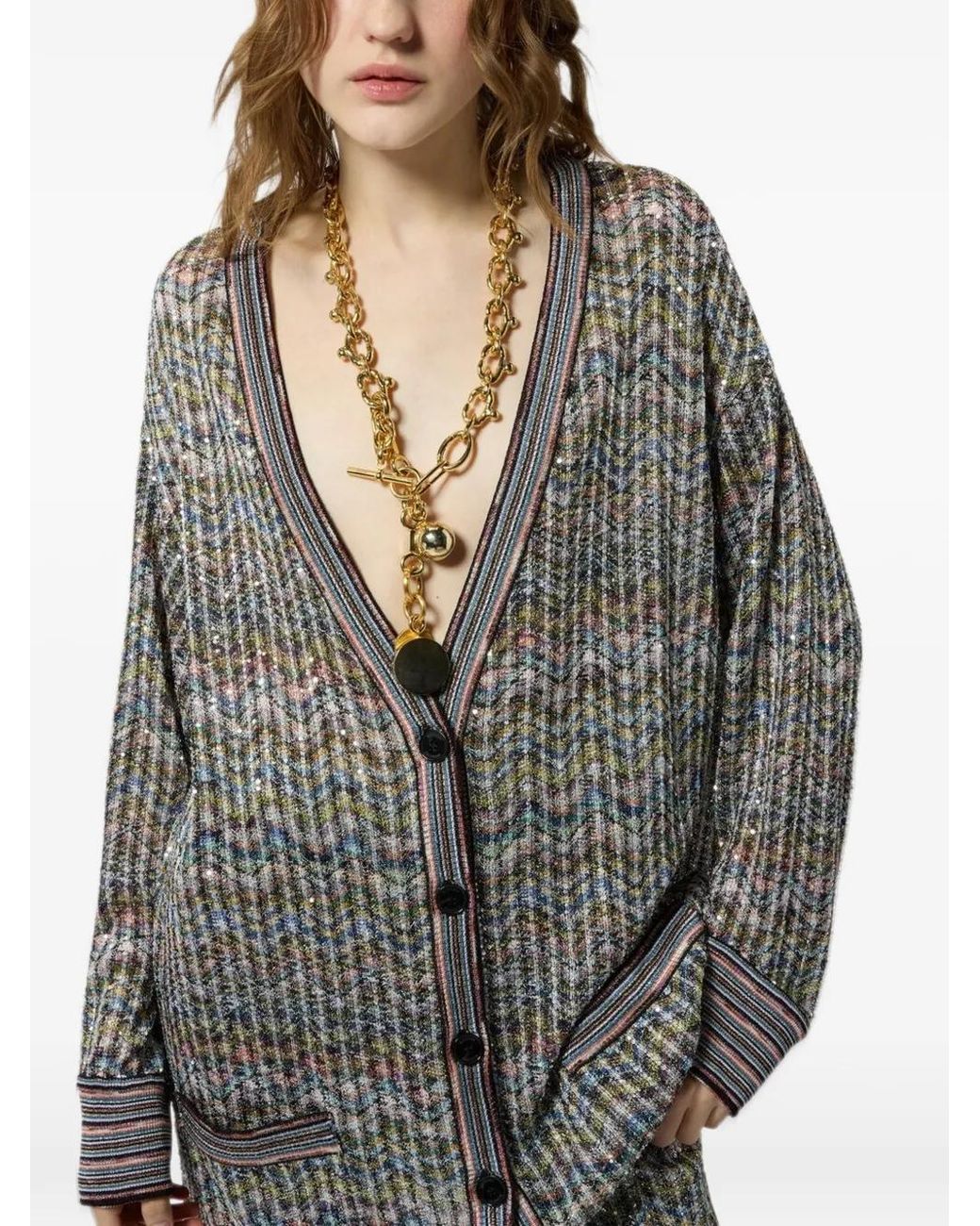Missoni Gray Oversized Viscose-Blend Cardigan With Sequins