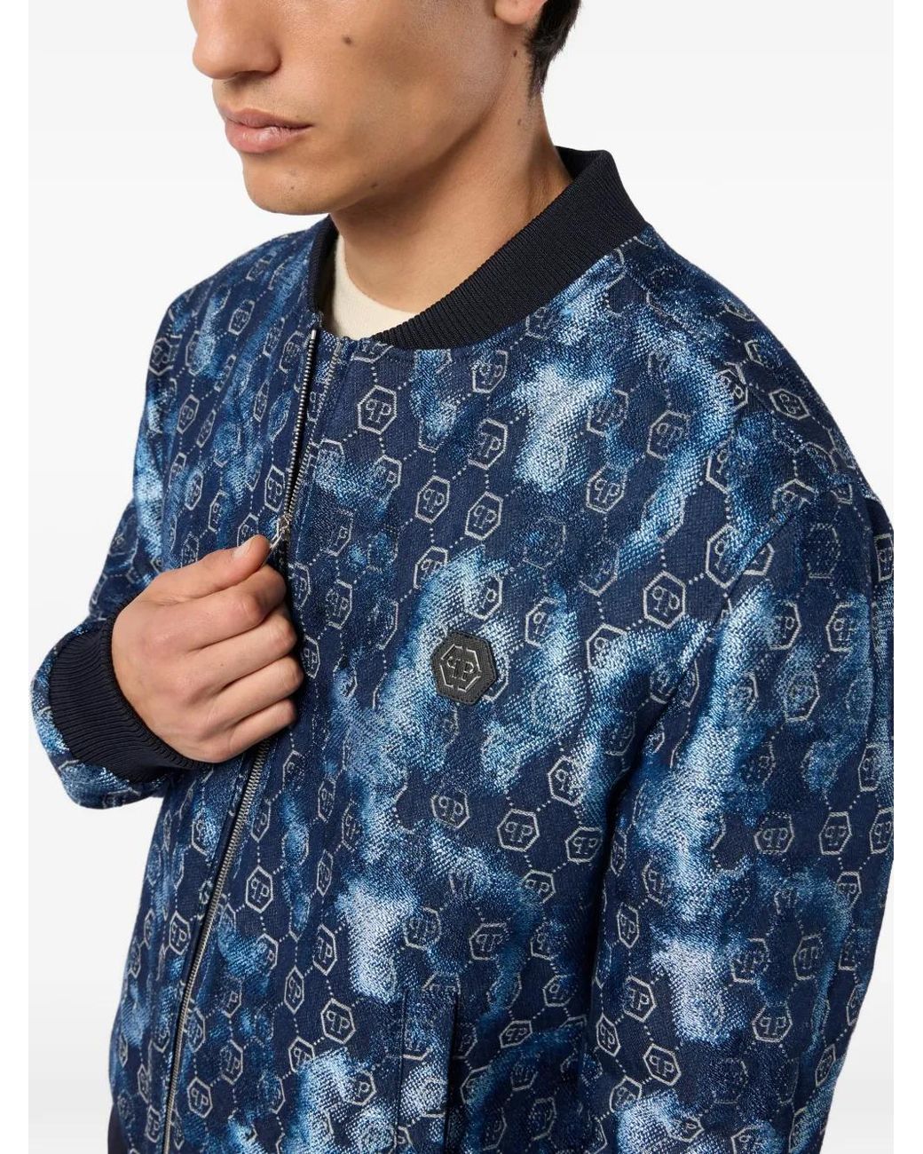 Chaqueta Bómber Con Monograma En Jacquard Philipp Plein de hombre de color Blue