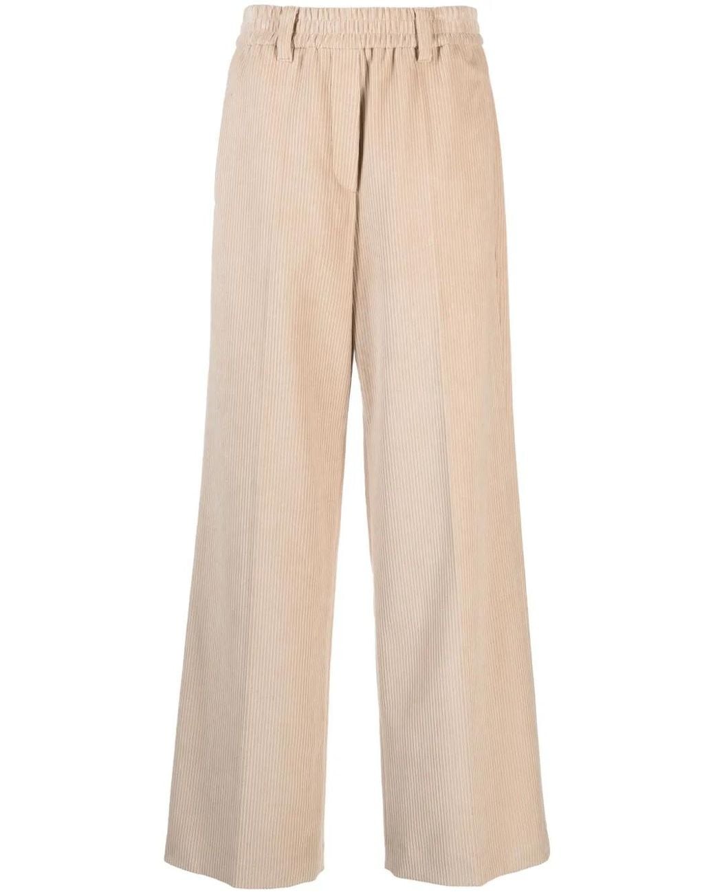 Brunello Cucinelli Natural Corduroy Wide-Leg Trousers