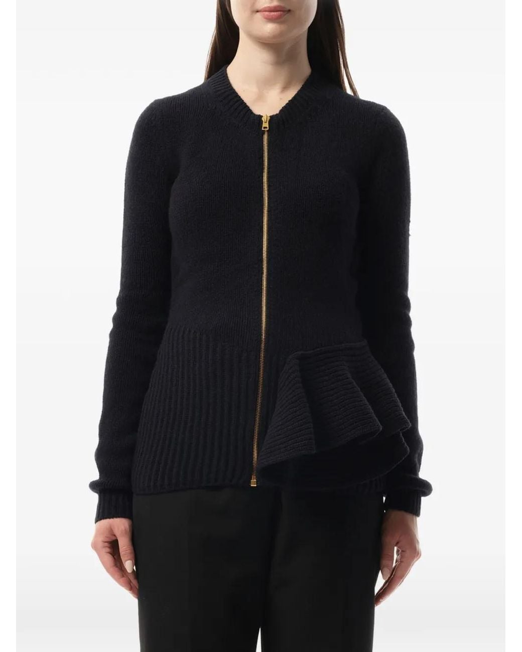 Lanvin Black Ruffled-Trim Zip-Up Cardigan