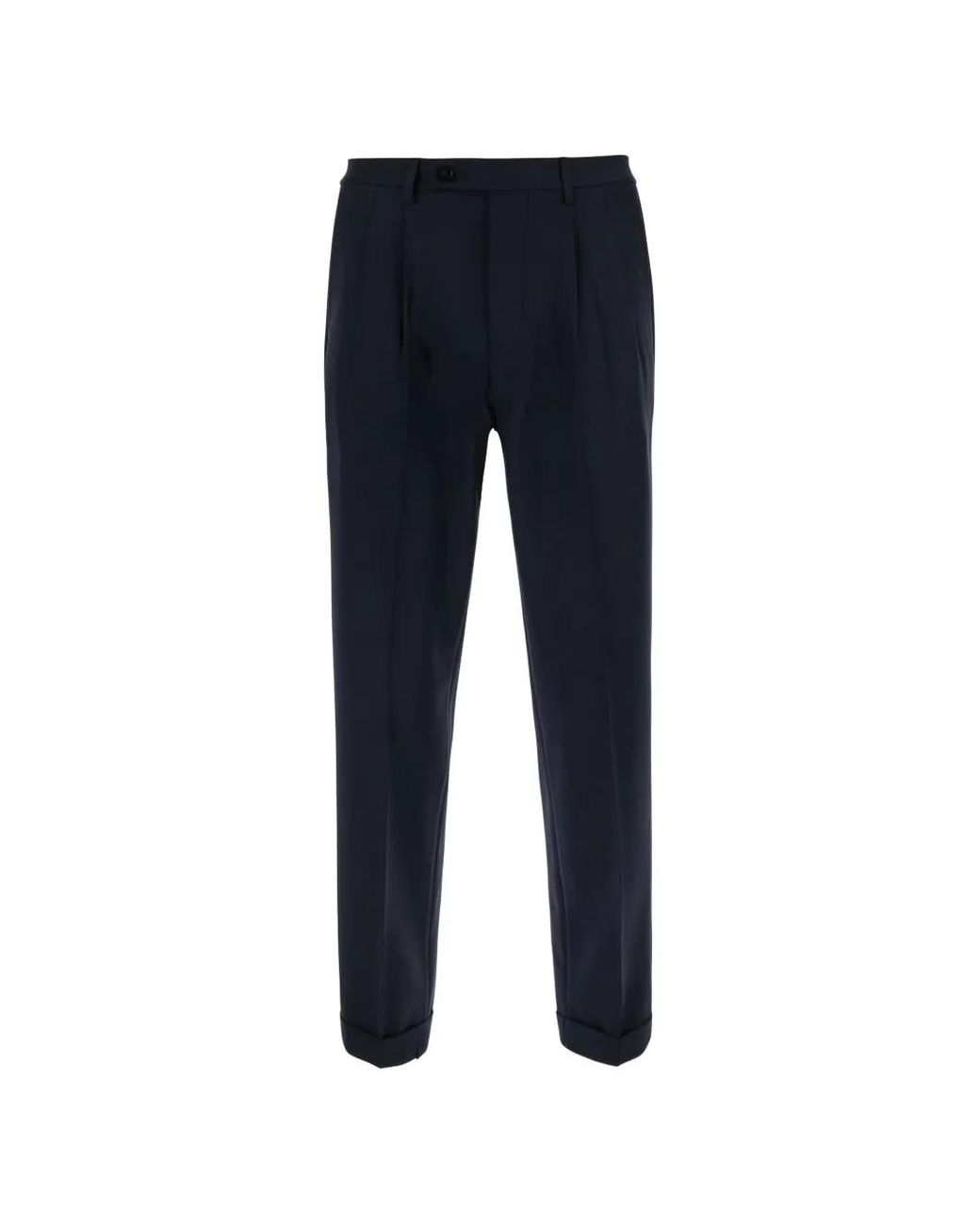 Michael Coal Blue Pleated-Detail Turn-Up Trousers for men