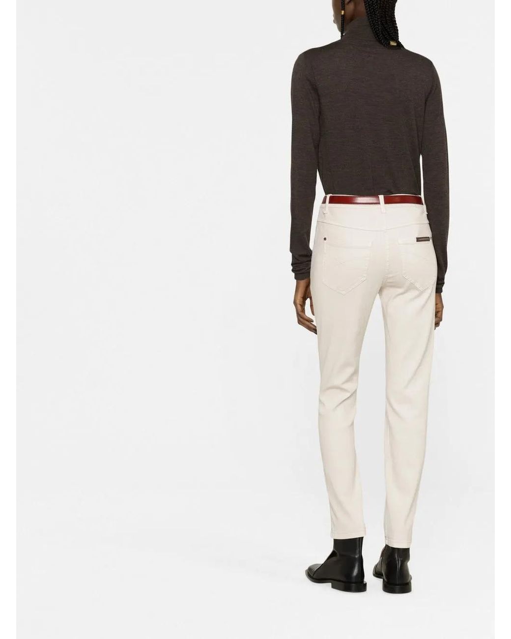 Brunello Cucinelli White Five-Pocket Slim-Fit Trousers