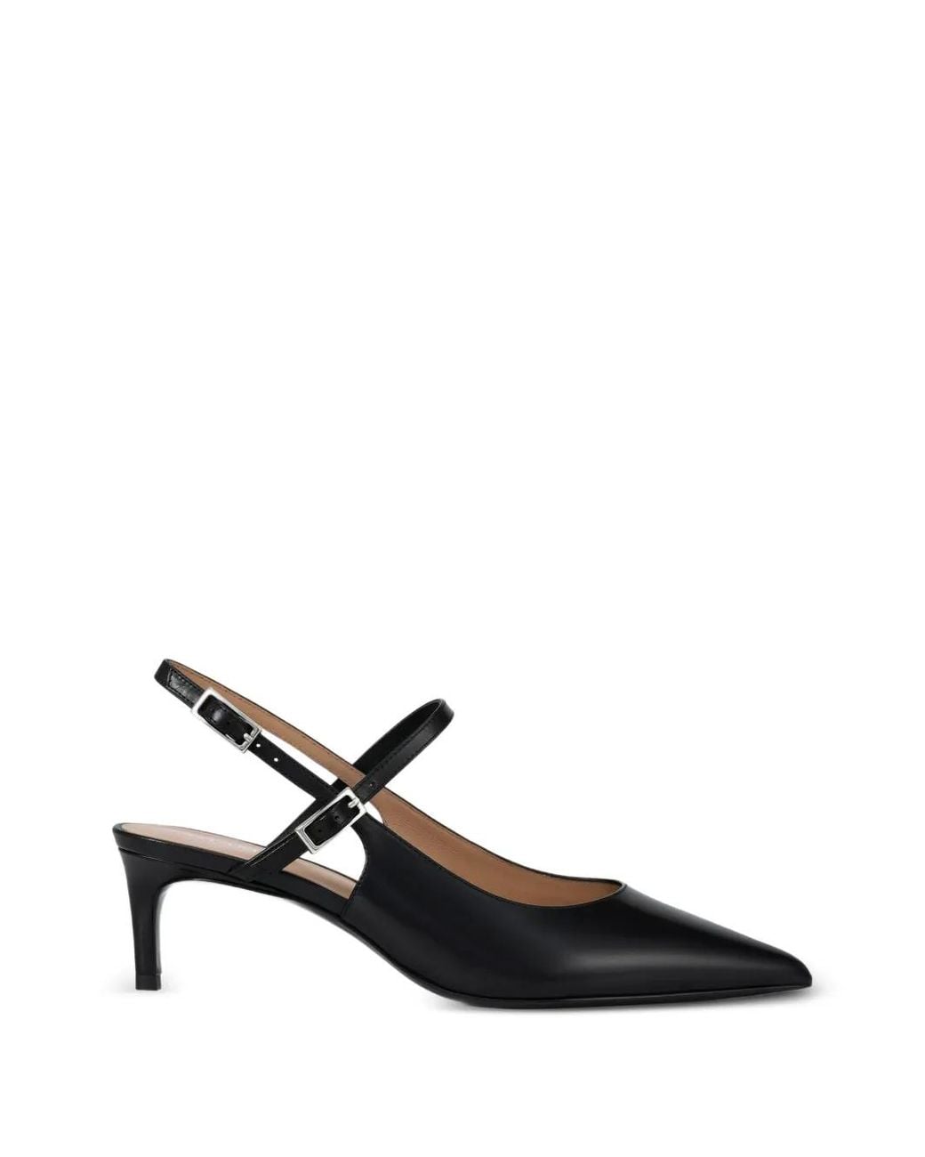 POTAMY Black Buckle Strap Leather Pumps
