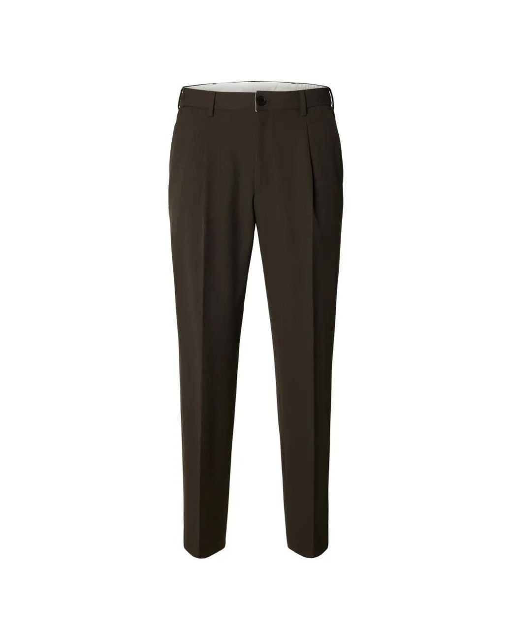 SELECTED Black Pleated Pressed-Crease Tailored Trousers for men