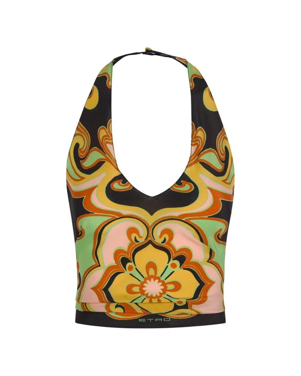 Etro Black Floral-Print Halterneck Top