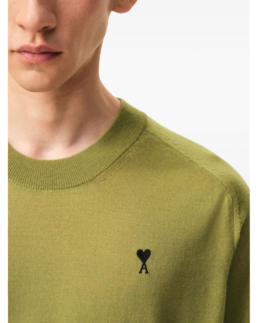 AMI Green Wool Crewneck Ami De Coeur Sweater for men