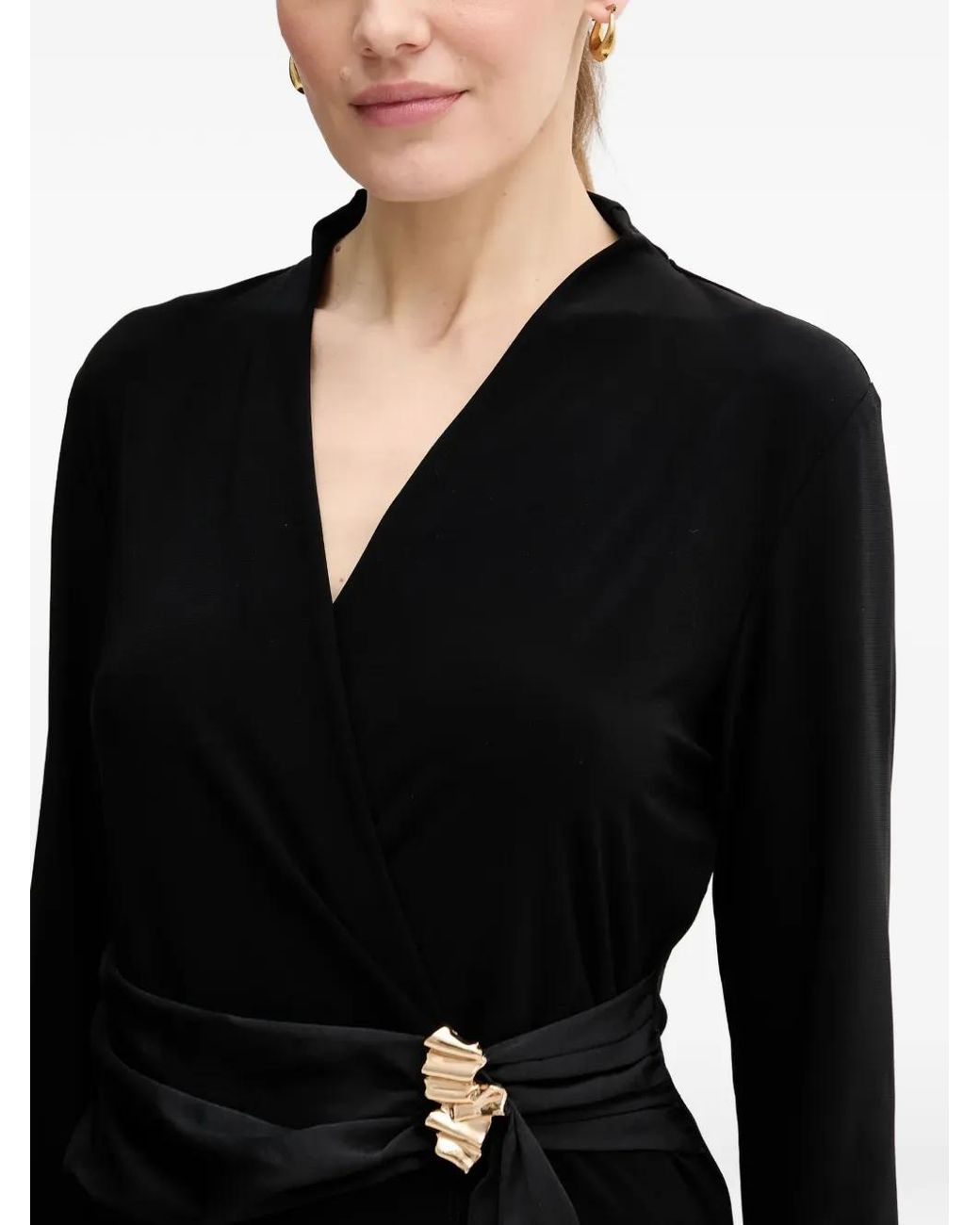 Joseph Ribkoff Black V-Neck Brooch Blouse